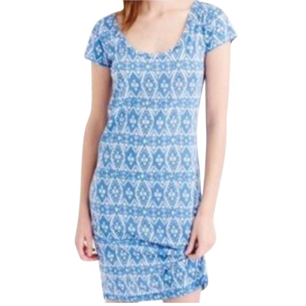 {J Crew} Ikat Print Scoopneck Cap Sleeve Cotton Tee Shirt Dress ⛱